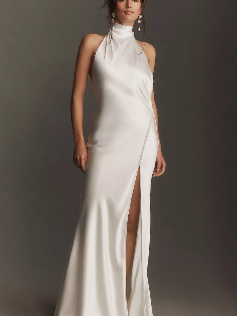 Sau Lee Penelope High-Neck Open-Back Satin Maxi Dress Size 2 — image 4 of 8